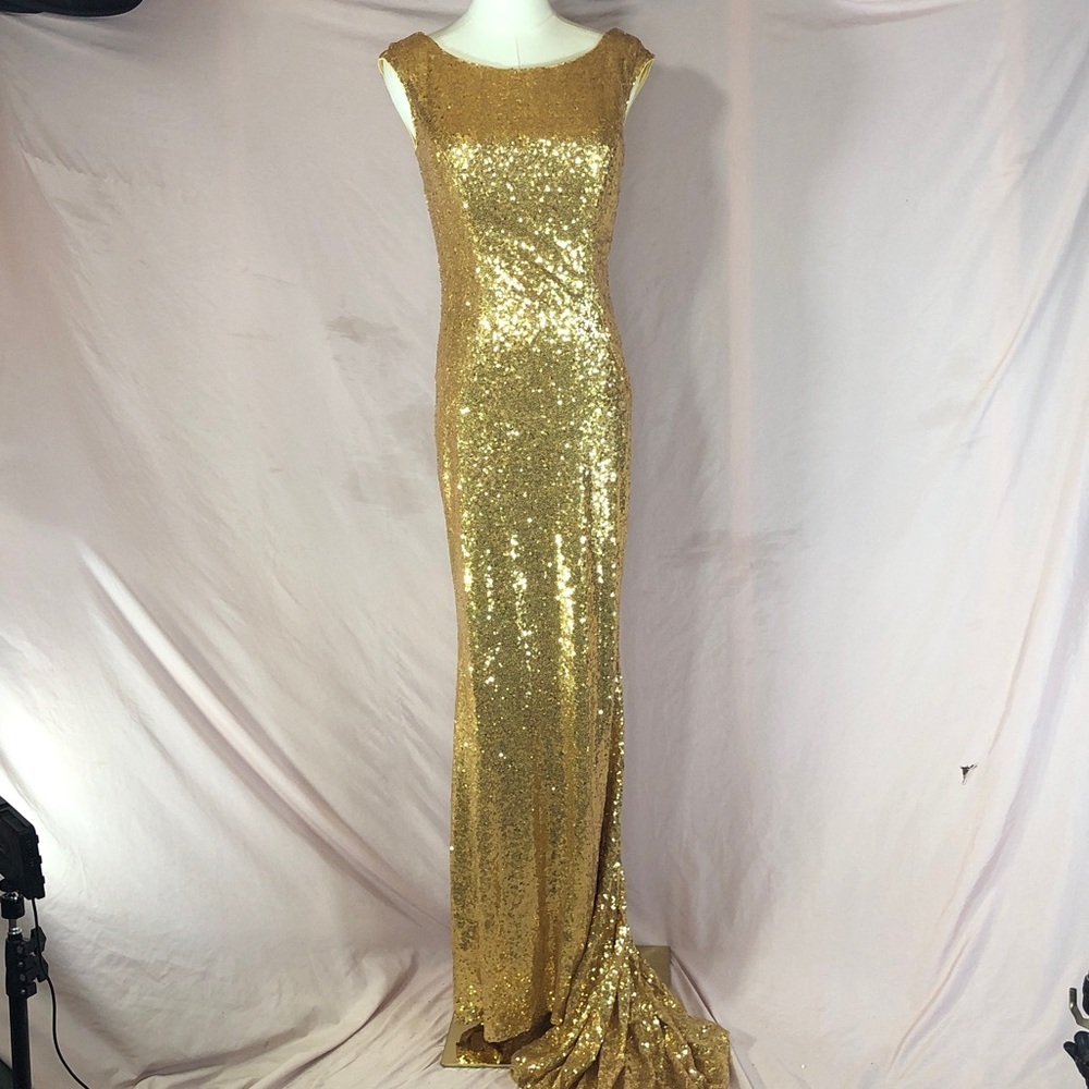 Gold Sequin Floor-Length Prom Gown Size Small Medium